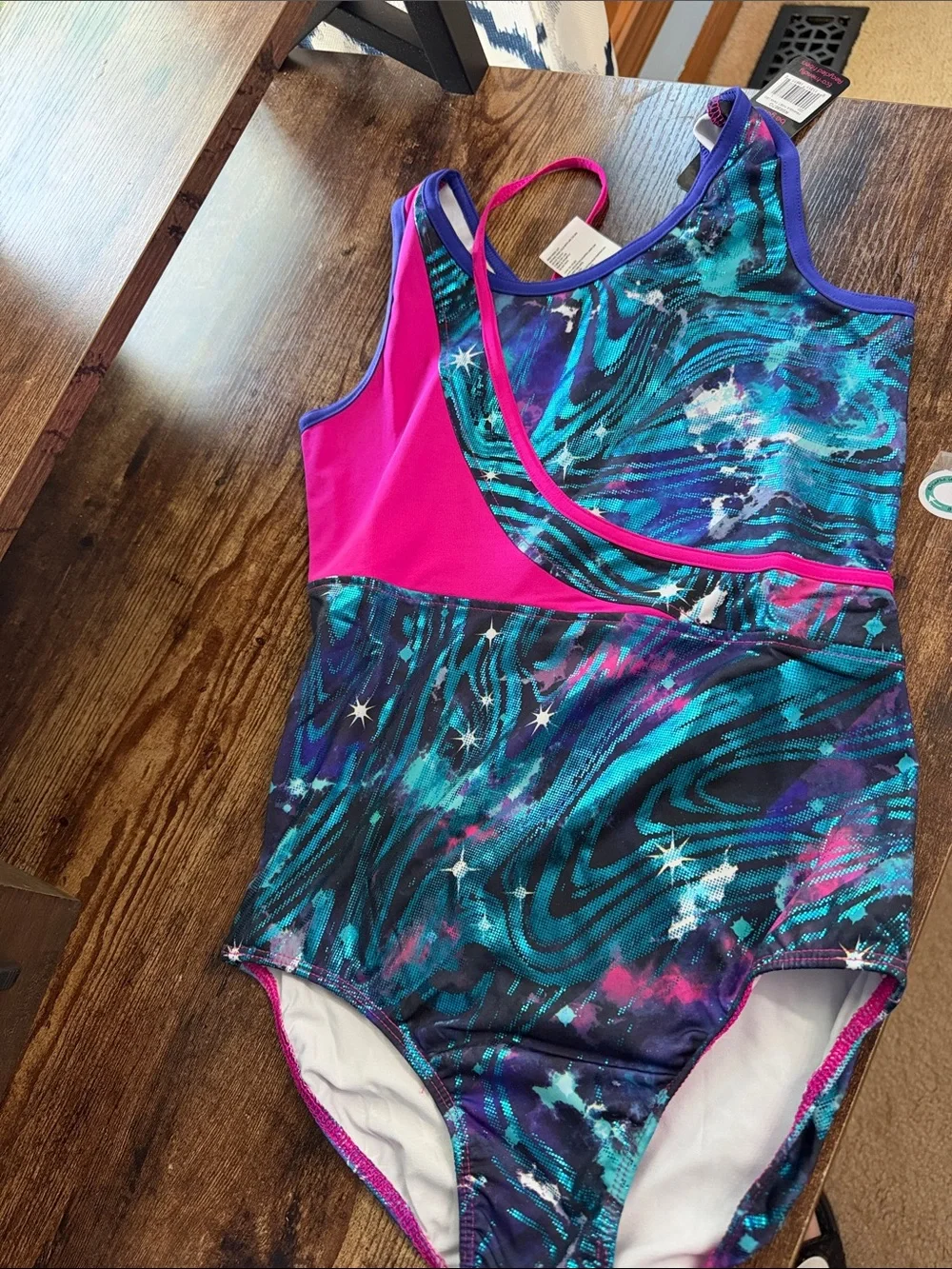 Kids One-Piece leotard in Teal & Pink